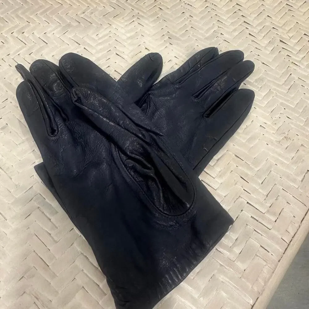 Miss Aris Vintage navy leather gloves size 7.5